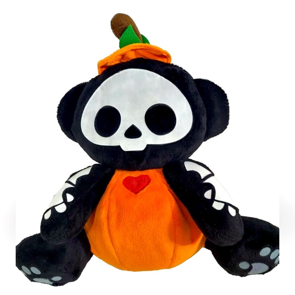 Skelanimals MARCY Pumpkin Monkey Plush with hat and pumpkin belly
